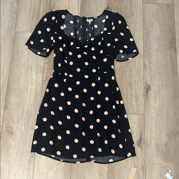 NWT Reformation Black and Pink Polka Dot Mini Drea Dress - Picture 5 of 5